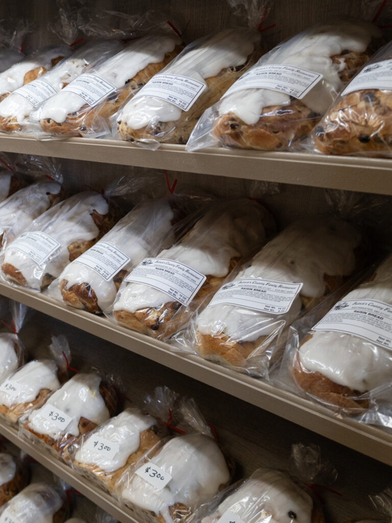 Shelves of packaged baked goods