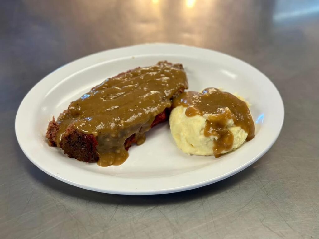Meatloaf with gravy and mashed potatoes