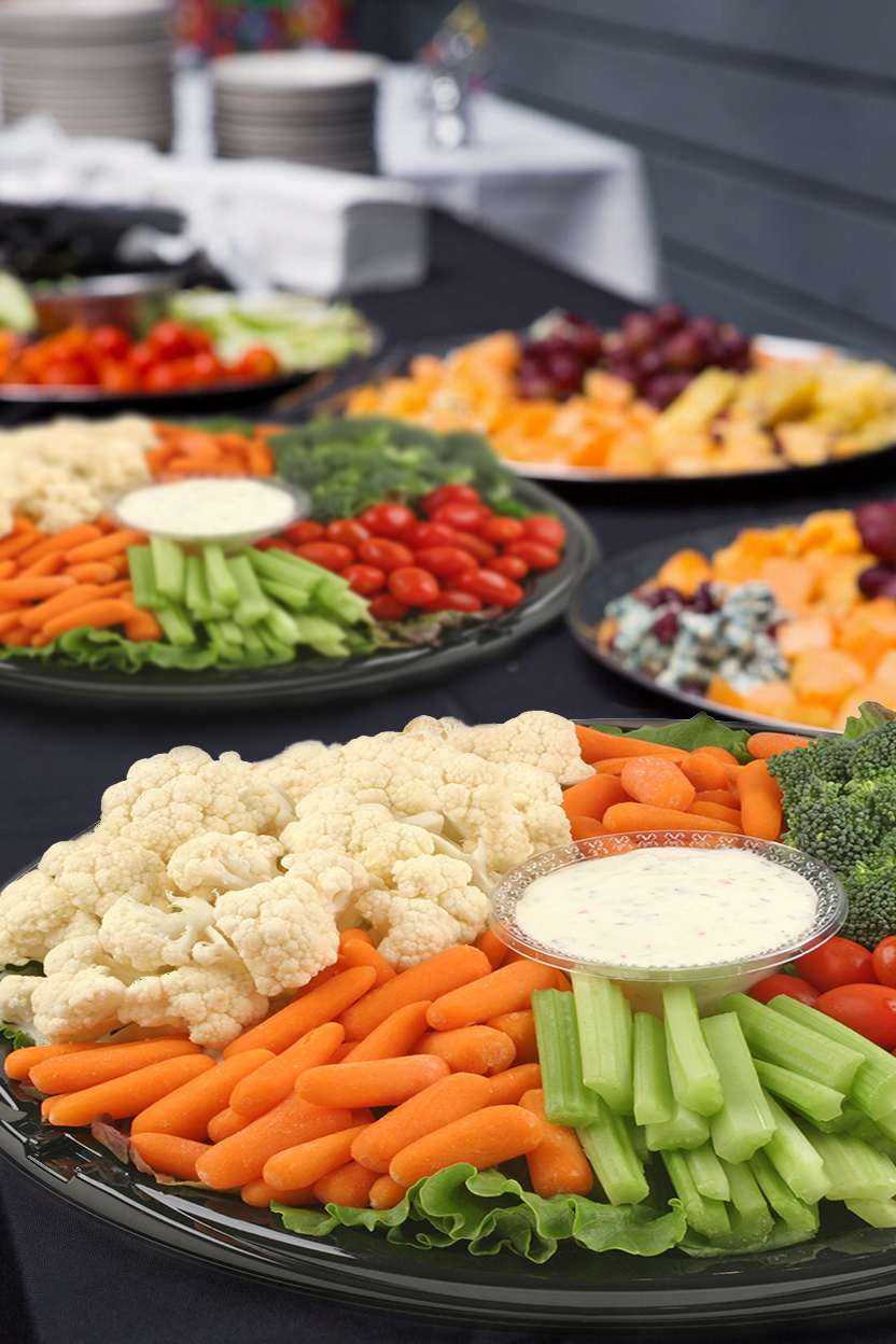 Colorful vegetable platter with dip